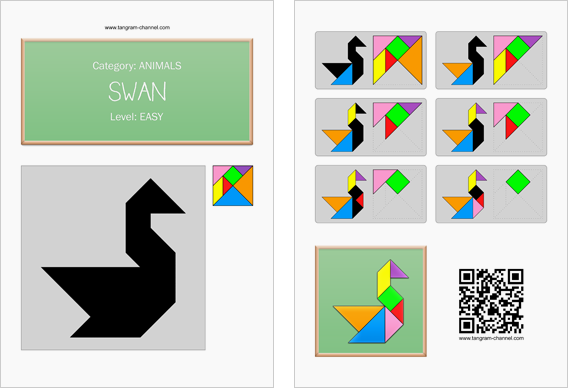 Tangram worksheet 16 : Swan - This worksheet is available for free download at http://www.tangram-channel.com