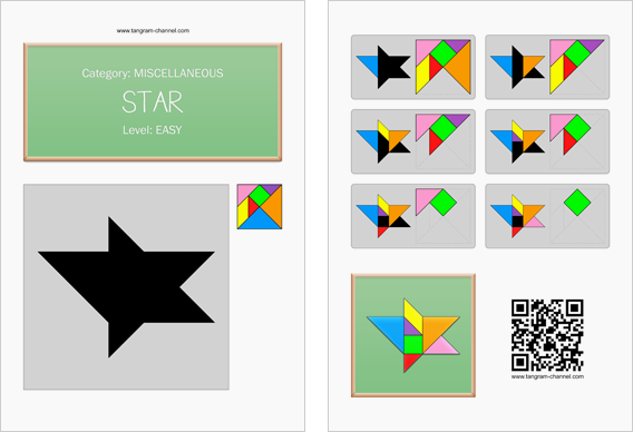 Tangram worksheet 213 : Star - This worksheet is available for free download at http://www.tangram-channel.com