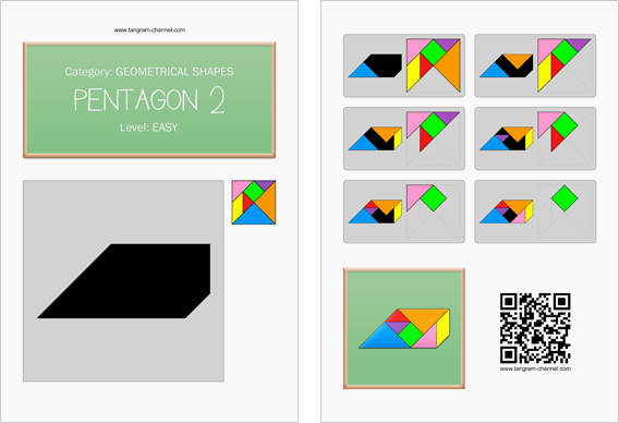 Tangram worksheet 214 : Pentagon 2 - This worksheet is available for free download at http://www.tangram-channel.com