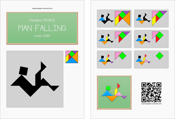 Tangram worksheet 157 : Man falling - This worksheet is available for free download at http://www.tangram-channel.com