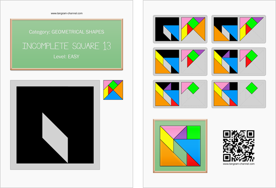 Tangram worksheet 250 : Incomplete square 13 - This worksheet is available for free download at http://www.tangram-channel.com