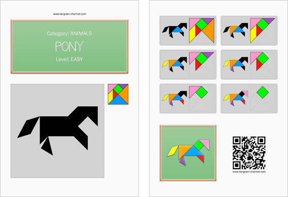 Tangram worksheet 264 : Pony - This worksheet is available for free download at http://www.tangram-channel.com