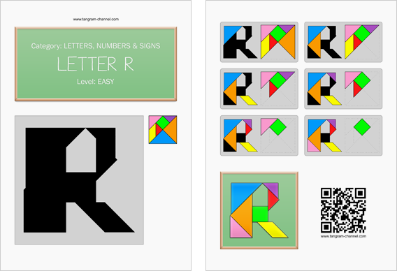 Tangram worksheet 132 : Letter R - This worksheet is available for free download at http://www.tangram-channel.com