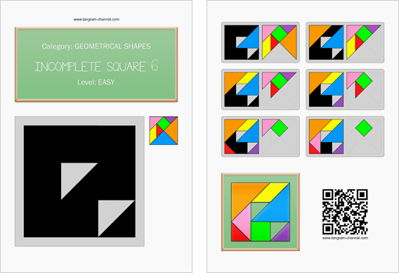 Tangram worksheet 174 : Incomplete square 6 - This worksheet is available for free download at http://www.tangram-channel.com