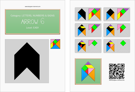 Tangram worksheet 158 : Arrow 6 - This worksheet is available for free download at http://www.tangram-channel.com