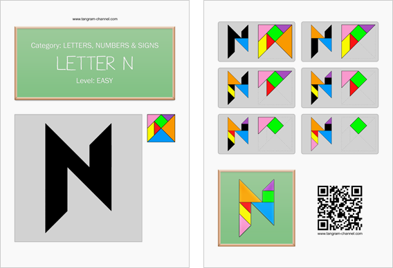 Tangram worksheet 125 : Letter N - This worksheet is available for free download at http://www.tangram-channel.com