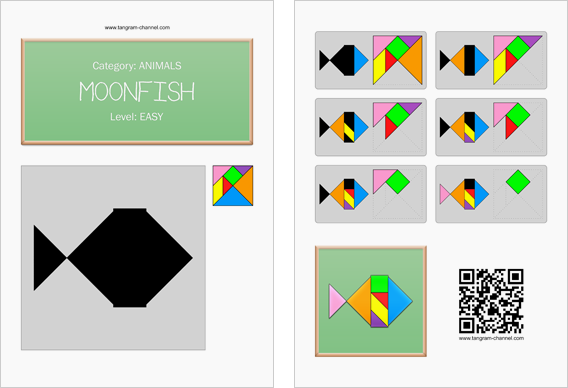 Tangram worksheet 66 : Moonfish - This worksheet is available for free download at http://www.tangram-channel.com