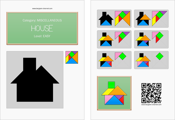 Tangram worksheet 20 : House - This worksheet is available for free download at http://www.tangram-channel.com