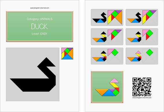 Tangram worksheet 73 : Duck - This worksheet is available for free download at http://www.tangram-channel.com