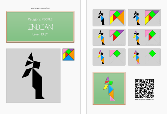 Tangram worksheet 134 : Indian - This worksheet is available for free download at http://www.tangram-channel.com