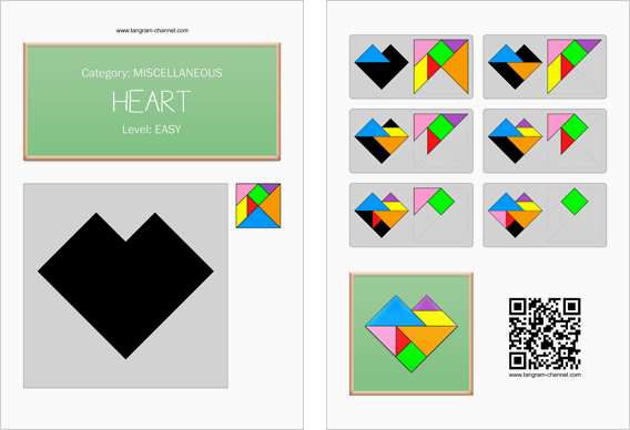 Tangram worksheet 60 : Heart - This worksheet is available for free download at http://www.tangram-channel.com