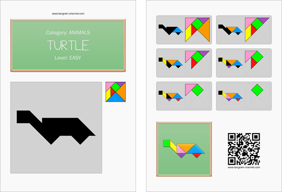 Tangram worksheet 175 : Turtle - This worksheet is available for free download at http://www.tangram-channel.com