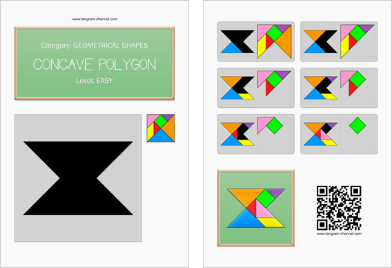 Tangram worksheet 153 : Concave polygon - This worksheet is available for free download at http://www.tangram-channel.com