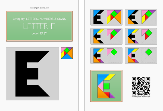 Tangram worksheet 53 : Letter E - This worksheet is available for free download at http://www.tangram-channel.com