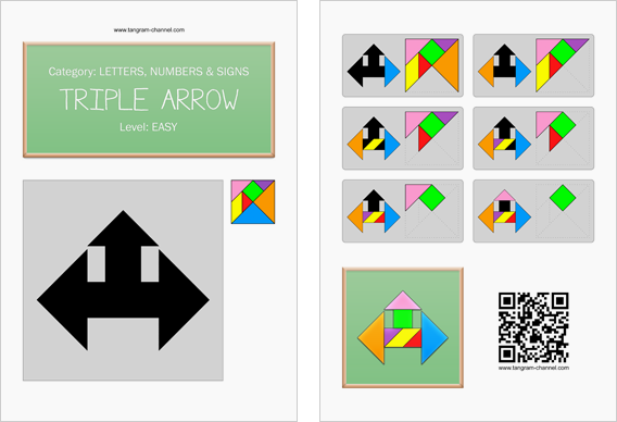 Tangram worksheet 149 : triple arrow - This worksheet is available for free download at http://www.tangram-channel.com