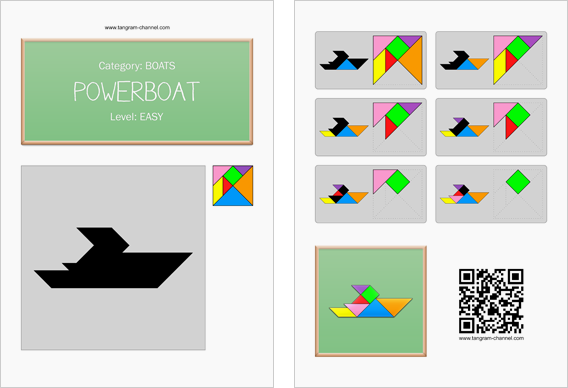 Tangram worksheet 206 : Powerboat - This worksheet is available for free download at http://www.tangram-channel.com