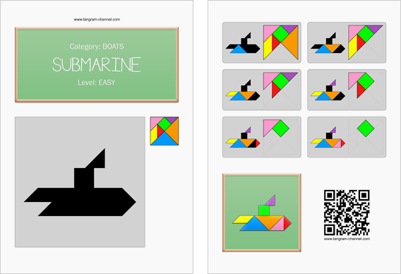 Tangram worksheet 139 : Submarine - This worksheet is available for free download at http://www.tangram-channel.com