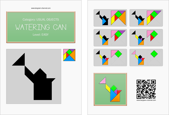 Tangram worksheet 55 : Watering can - This worksheet is available for free download at http://www.tangram-channel.com