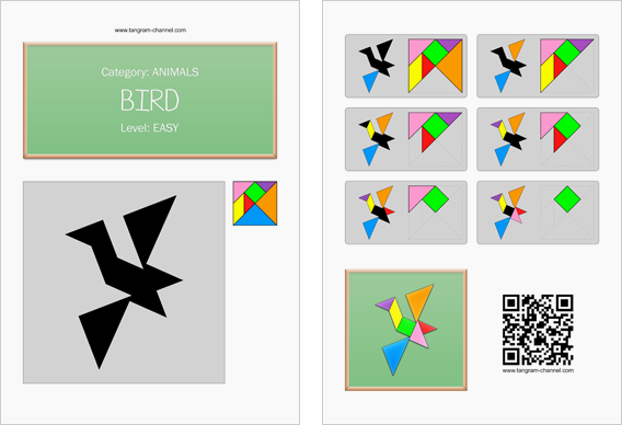 Tangram worksheet 228 : Bird - This worksheet is available for free download at http://www.tangram-channel.com