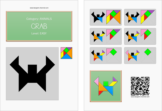 Tangram worksheet 258 : Crab - This worksheet is available for free download at http://www.tangram-channel.com