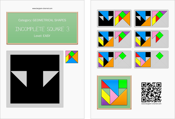 Tangram worksheet 165 : Incomplete square 3 - This worksheet is available for free download at http://www.tangram-channel.com