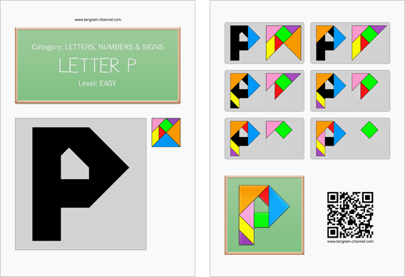 Tangram worksheet 131 : Letter P - This worksheet is available for free download at http://www.tangram-channel.com