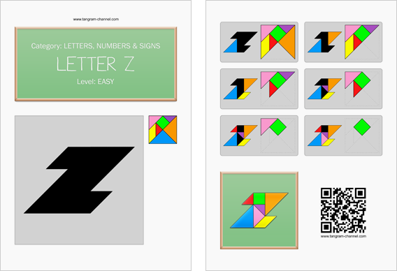 Tangram worksheet 116 : Letter Z - This worksheet is available for free download at http://www.tangram-channel.com