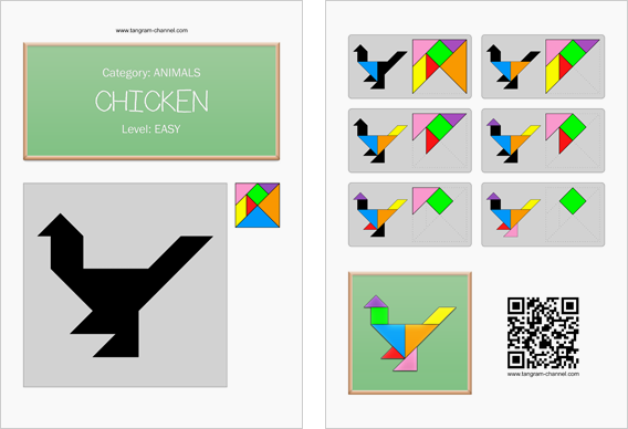 Tangram worksheet 234 : Chicken - This worksheet is available for free download at http://www.tangram-channel.com