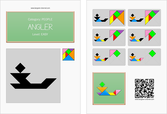 Tangram worksheet 151 : Angler - This worksheet is available for free download at http://www.tangram-channel.com