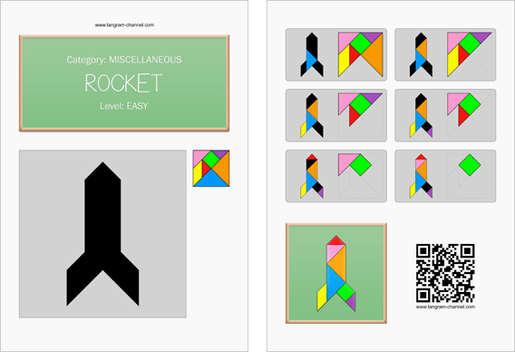 Tangram worksheet 57 : Rocket - This worksheet is available for free download at http://www.tangram-channel.com