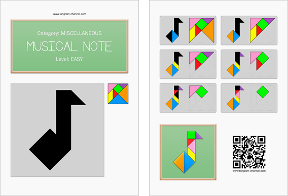 Tangram worksheet 237 : Musical note - This worksheet is available for free download at http://www.tangram-channel.com