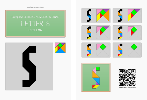 Tangram worksheet 76 : Letter S - This worksheet is available for free download at http://www.tangram-channel.com