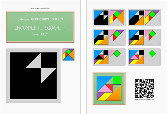 Tangram worksheet 168 : Incomplete square 4 - This worksheet is available for free download at http://www.tangram-channel.com