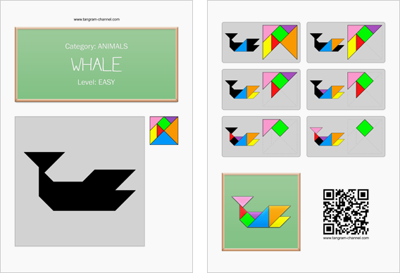 Tangram worksheet 92 : Whale - This worksheet is available for free download at http://www.tangram-channel.com