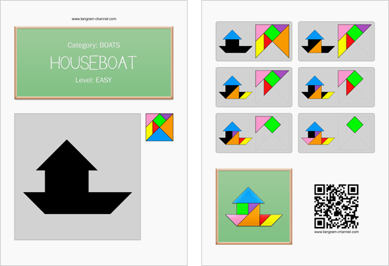 Tangram worksheet 51 : Houseboat - This worksheet is available for free download at http://www.tangram-channel.com