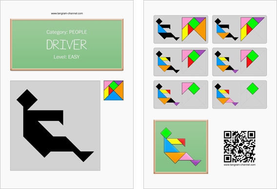 Tangram worksheet 43 : Driver - This worksheet is available for free download at http://www.tangram-channel.com