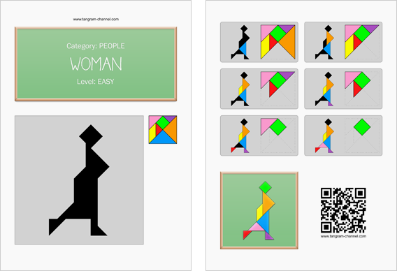 Tangram worksheet 144 : Woman - This worksheet is available for free download at http://www.tangram-channel.com