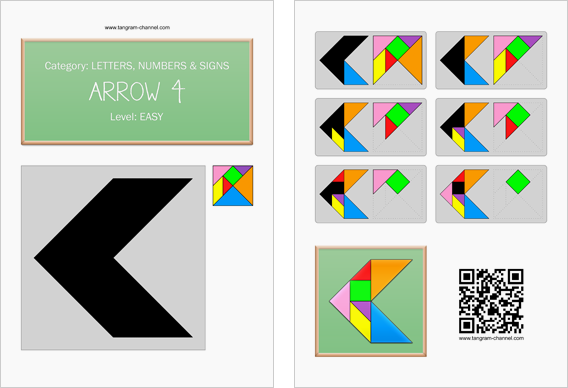 Tangram worksheet 26 : Arrow 4 - This worksheet is available for free download at http://www.tangram-channel.com