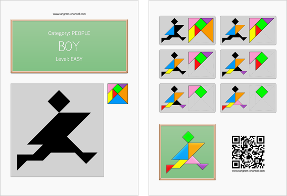 Tangram worksheet 152 : Boy - This worksheet is available for free download at http://www.tangram-channel.com