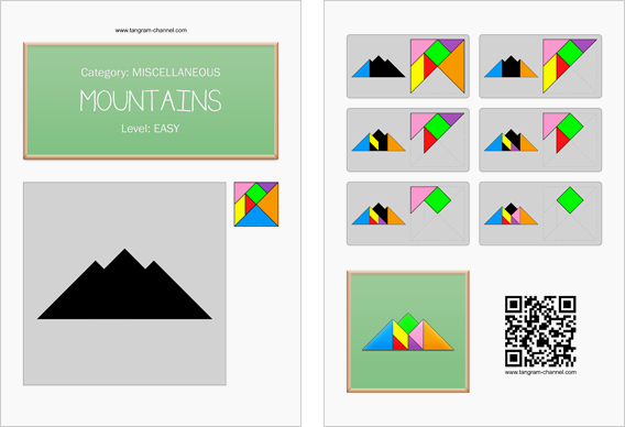 Tangram worksheet 146 : Mountains - This worksheet is available for free download at http://www.tangram-channel.com