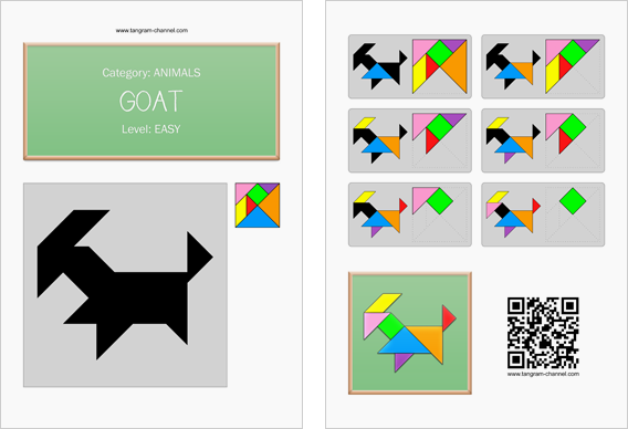 Tangram worksheet 145 : Goat - This worksheet is available for free download at http://www.tangram-channel.com