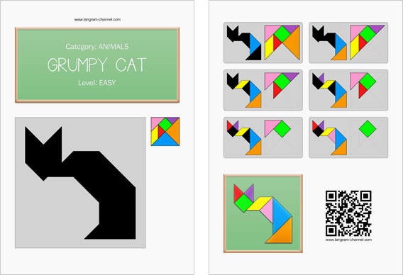 Tangram worksheet 44 : Grumpy cat - This worksheet is available for free download at http://www.tangram-channel.com