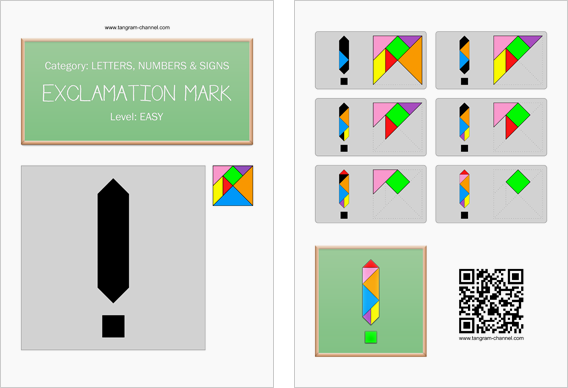 Tangram worksheet 74 : Exclamation mark - This worksheet is available for free download at http://www.tangram-channel.com