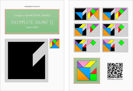 Tangram worksheet 238 : Incomplete square 11 - This worksheet is available for free download at http://www.tangram-channel.com