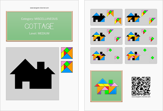 Tangram worksheet 89 : Cottage - This worksheet is available for free download at http://www.tangram-channel.com