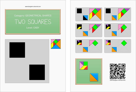 Tangram worksheet 52 : Two squares - This worksheet is available for free download at http://www.tangram-channel.com