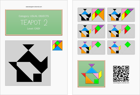 Tangram worksheet 69 : Teapot 2 - This worksheet is available for free download at http://www.tangram-channel.com