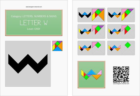 Tangram worksheet 121 : Letter W - This worksheet is available for free download at http://www.tangram-channel.com