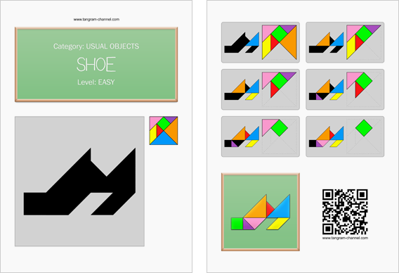 Tangram worksheet 59 : Shoe - This worksheet is available for free download at http://www.tangram-channel.com