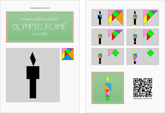 Tangram worksheet 173 : Olympic flame - This worksheet is available for free download at http://www.tangram-channel.com